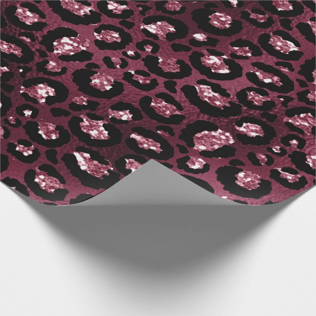 Tiger Animal Black Spark Marsal Glitter Burgundy Wrapping Paper (Corner)