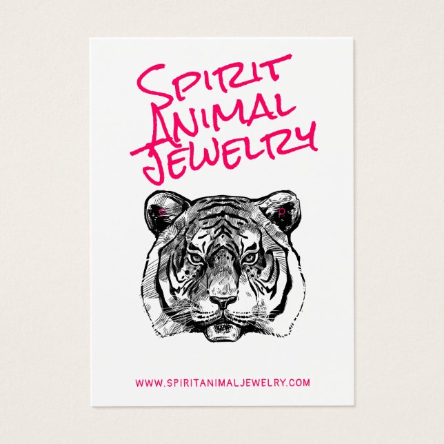 Tiger animal illustration pink script earring card (Front)