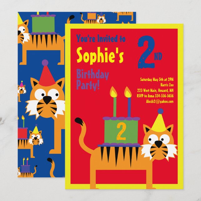 Tiger Animal Kid's Birthday Party Invitations (Front/Back)