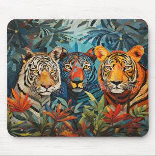 Tiger Animal Portrait Colourful Painting Mouse Pad
