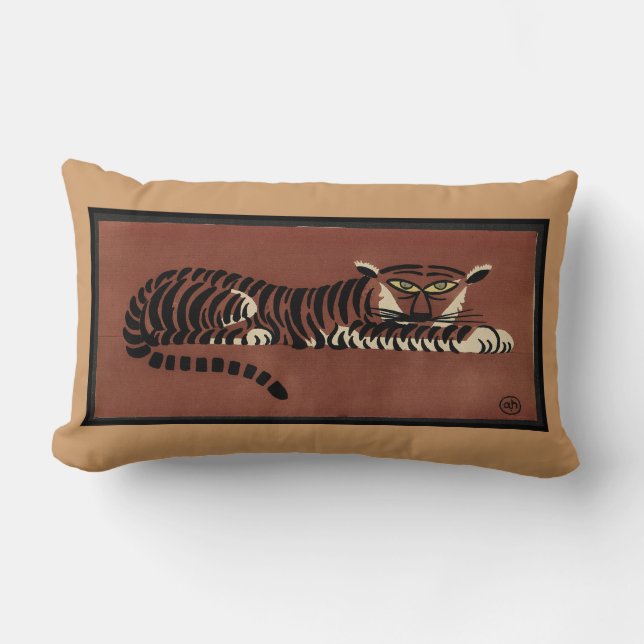Tiger - Antiquarian, Colourful Book Illustration Lumbar Pillow (Front)
