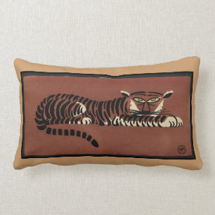 Tiger - Antiquarian, Colourful Book Illustration Lumbar Pillow