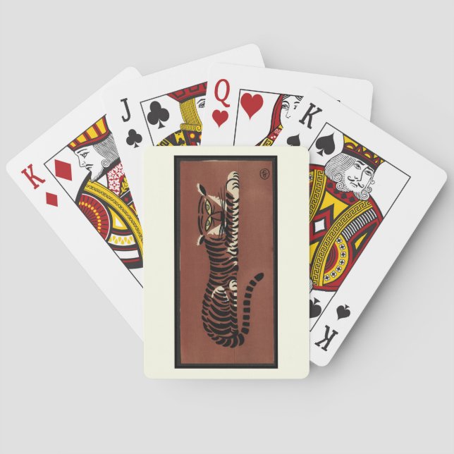 Tiger - Antiquarian, Colourful Book Illustration Playing Cards (Back)