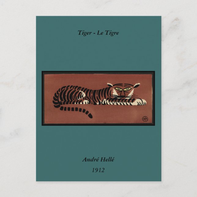 Tiger - Antiquarian, Colourful Book Illustration Postcard (Front)