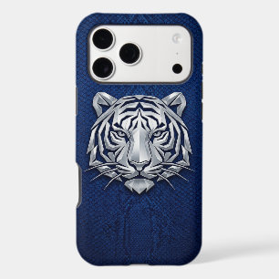 Tiger argent chrome géométrique Python bleu iPhone