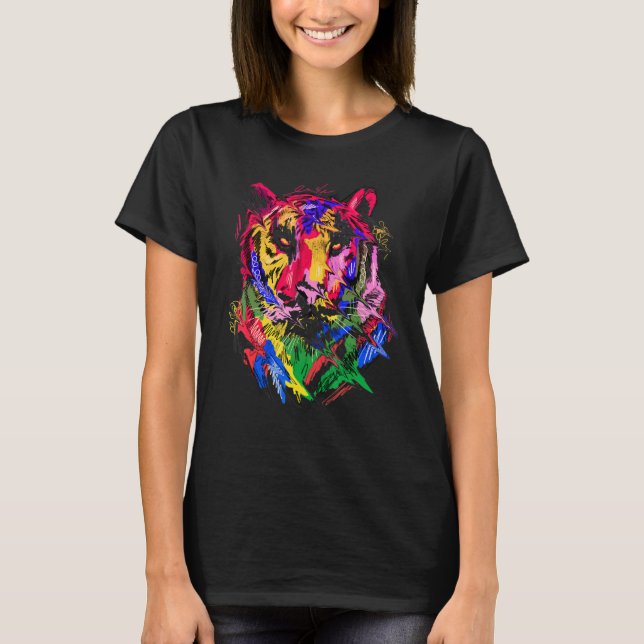 Tiger Art Animal Lovers Colourful T-Shirt (Front)