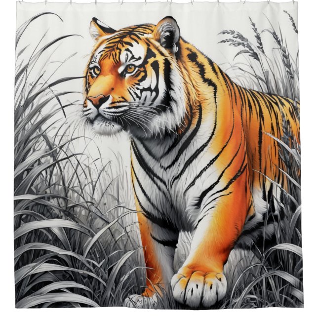 Tiger Art Colour Partial Black White Drawing (Front)
