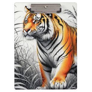Tiger Art Colour Partial Black White Drawing Clipboard