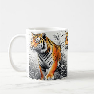 Tiger Art Colour Partial Black White Drawing Coffee Mug