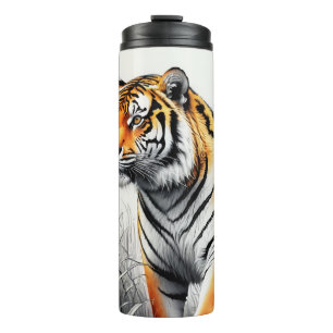 Tiger Art Colour Partial Black White Drawing Thermal Tumbler
