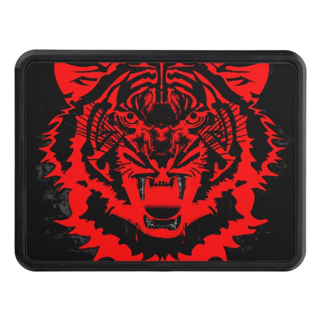 Tiger Artwork in Blacks and Reds Trailer Hitch Cover (Front)