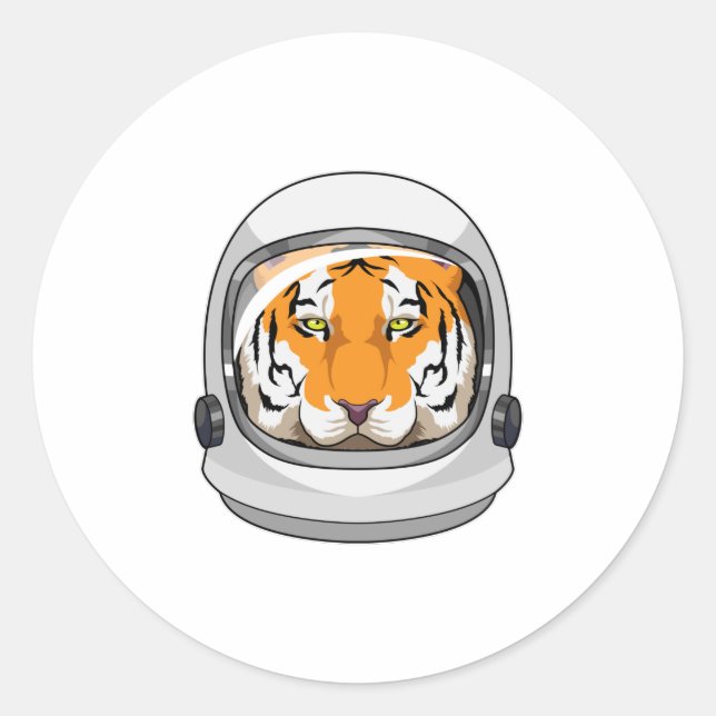 Tiger as Astronaut with Helmet Classic Round Sticker (Front)