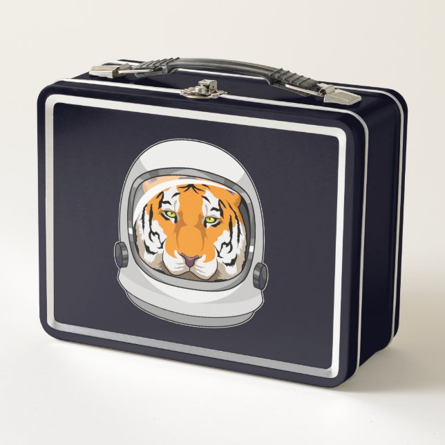 Tiger as Astronaut with Helmet Metal Lunch Box (Front)