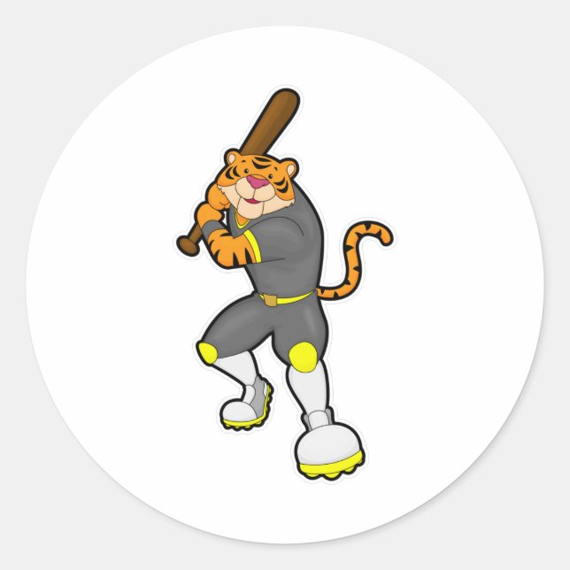 Tiger as Baseball player with Baseball bat Classic Round Sticker (Front)