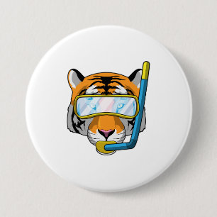 Tiger as Diver with Snorkel 3 Inch Round Button