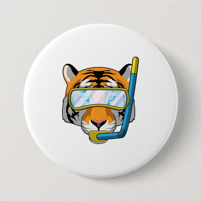 Tiger as Diver with Snorkel 3 Inch Round Button (Front)