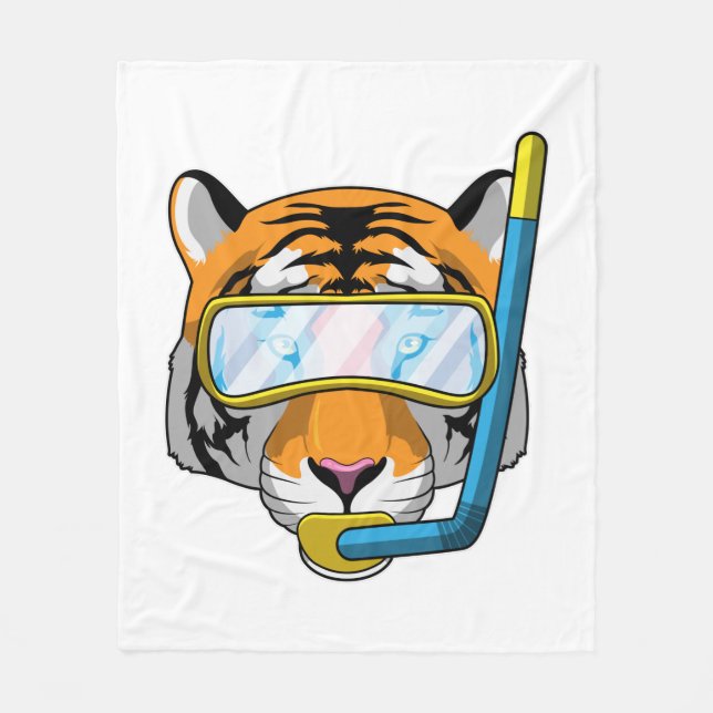 Tiger as Diver with Snorkel Fleece Blanket (Front)