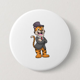 Tiger as Groom with Jacket & Hat 3 Inch Round Button