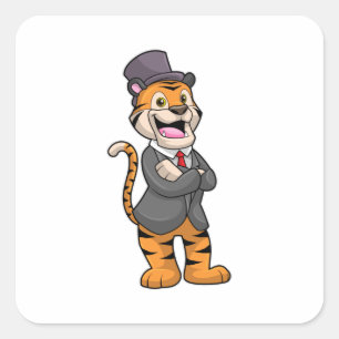 Tiger as Groom with Jacket & Hat Square Sticker