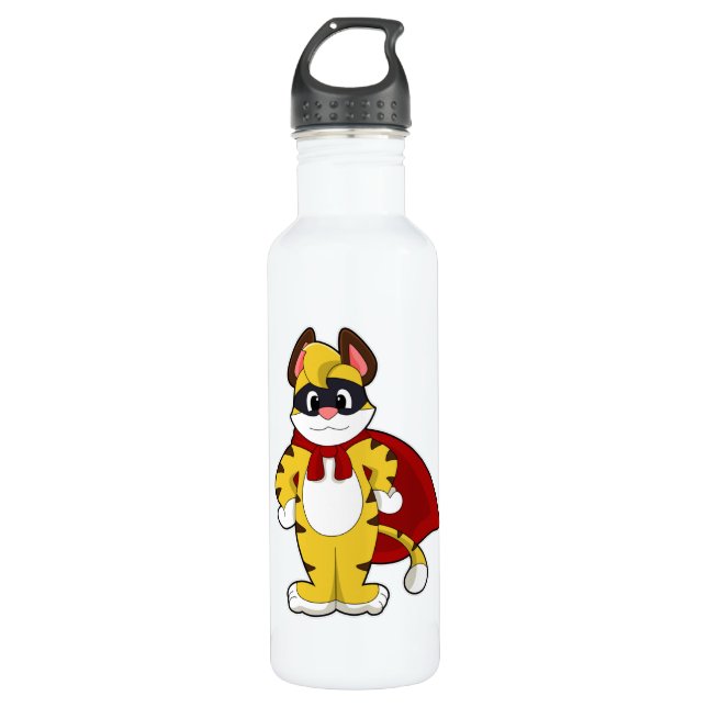 Tiger as Hero with Mask & Cape 710 Ml Water Bottle (Front)
