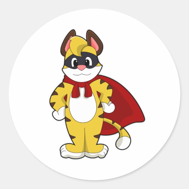 Tiger as Hero with Mask & Cape Classic Round Sticker (Front)