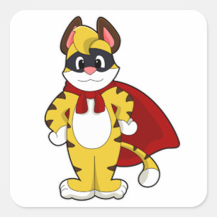 Tiger as Hero with Mask & Cape Square Sticker