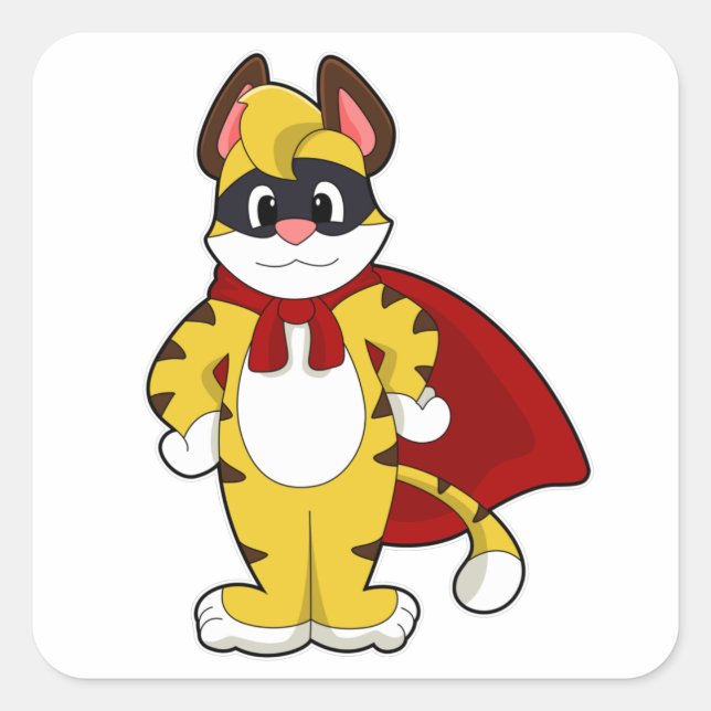 Tiger as Hero with Mask & Cape Square Sticker (Front)