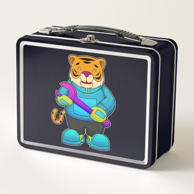 Tiger as Mechanic with Wrench Metal Lunch Box (Front)