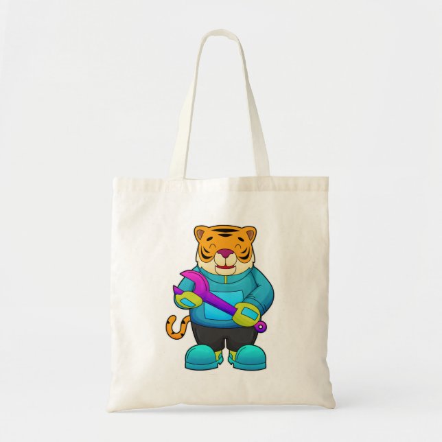 Tiger as Mechanic with Wrench Tote Bag (Front)