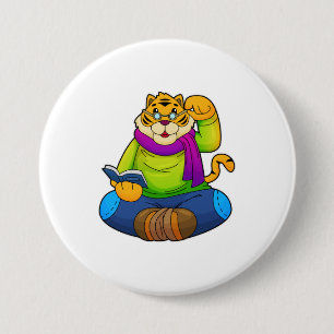 Tiger as Nerd with Book 3 Inch Round Button