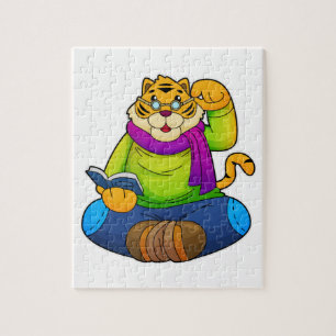 Tiger as Nerd with Book Jigsaw Puzzle