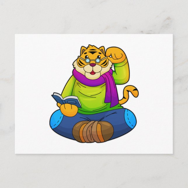 Tiger as Nerd with Book Postcard (Front)