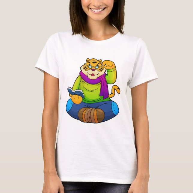 Tiger as Nerd with Book T-Shirt (Front)
