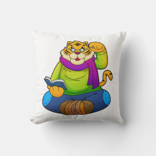 Tiger as Nerd with Book Throw Pillow