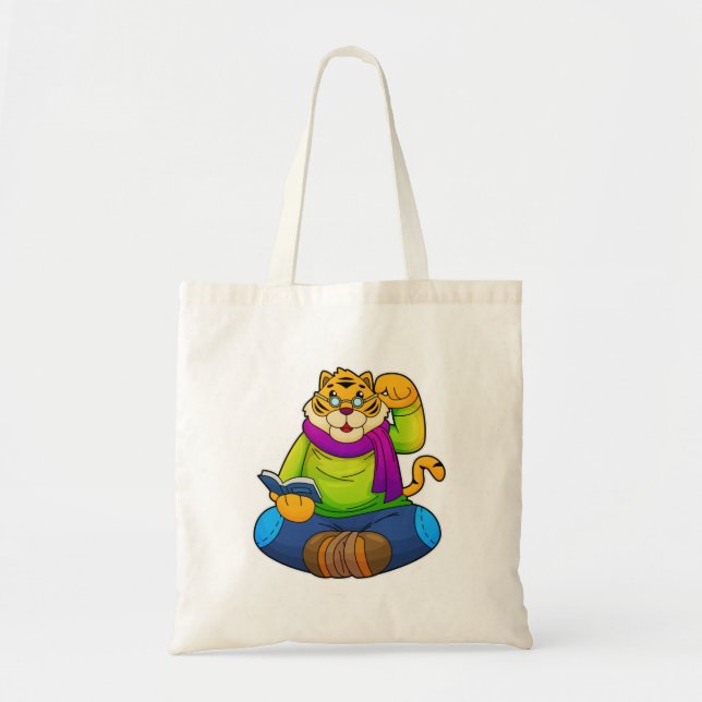 Tiger as Nerd with Book Tote Bag (Front)