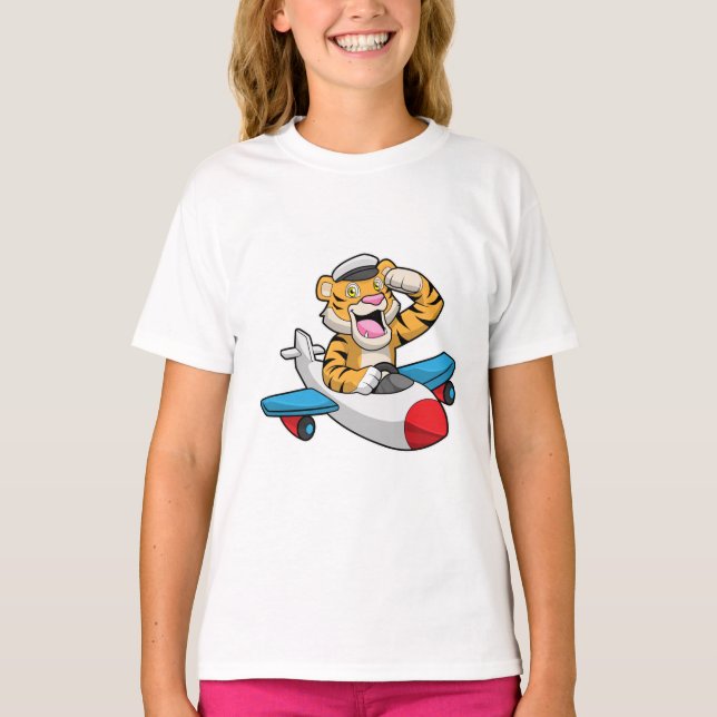 Tiger as Pilot in Plane T-Shirt (Front)