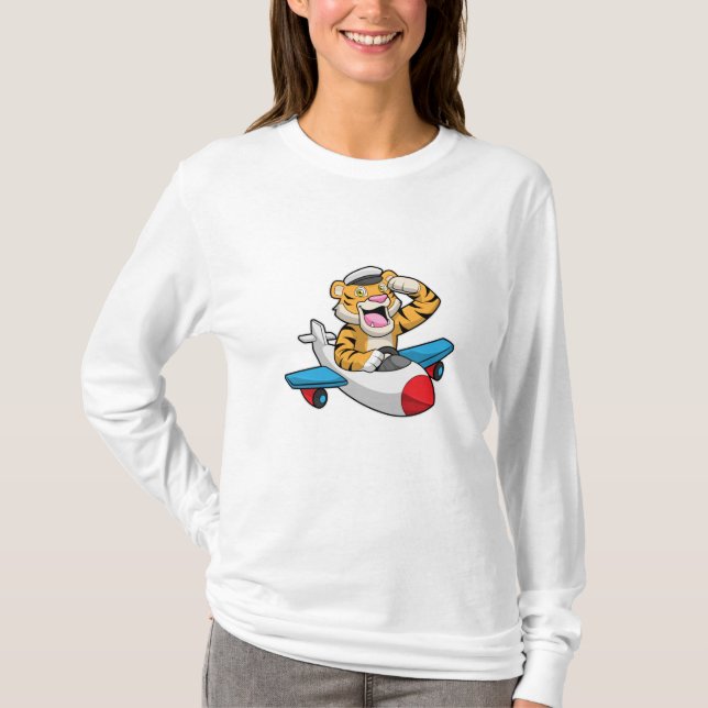Tiger as Pilot in Plane T-Shirt (Front)