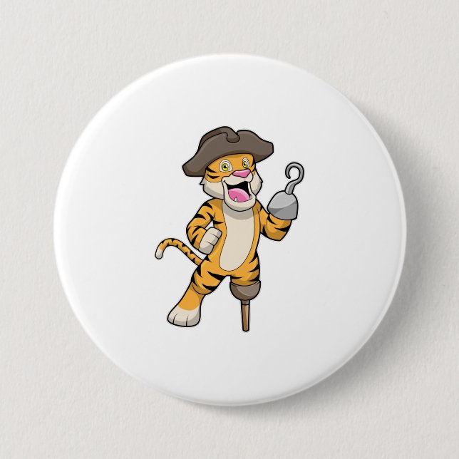 Tiger as Pirate with Wooden leg & Hooked hand 3 Inch Round Button (Front)