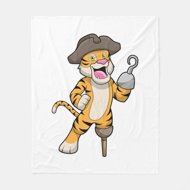 Tiger as Pirate with Wooden leg & Hooked hand Fleece Blanket (Front)