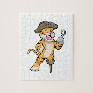 Tiger as Pirate with Wooden leg & Hooked hand Jigsaw Puzzle