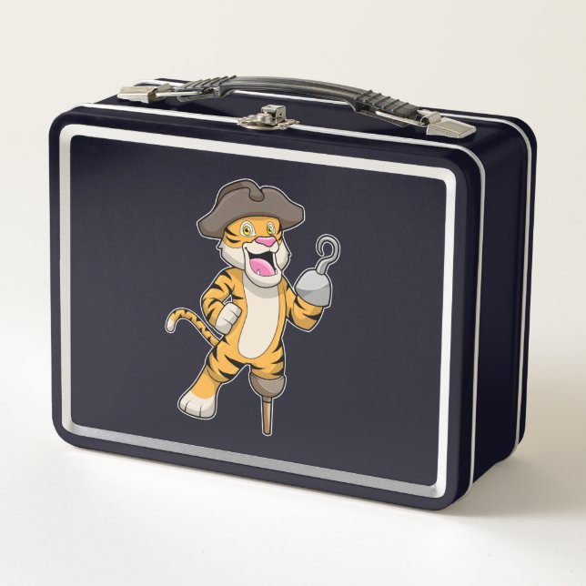 Tiger as Pirate with Wooden leg & Hooked hand Metal Lunch Box (Front)