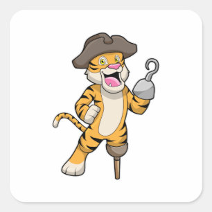 Tiger as Pirate with Wooden leg & Hooked hand Square Sticker