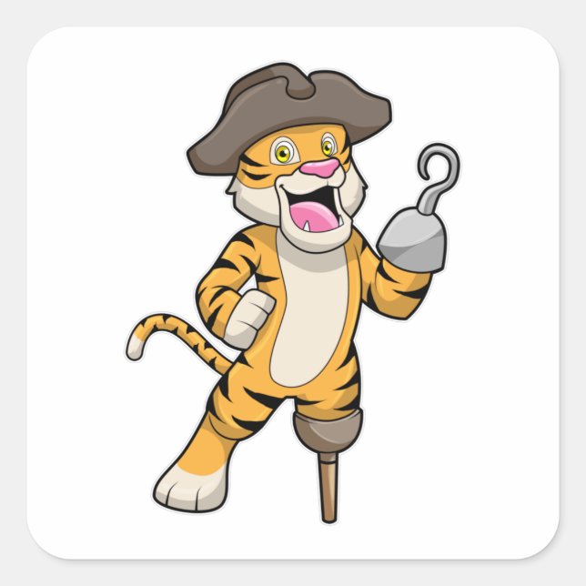 Tiger as Pirate with Wooden leg & Hooked hand Square Sticker (Front)