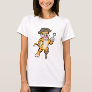 Tiger as Pirate with Wooden leg & Hooked hand T-Shirt