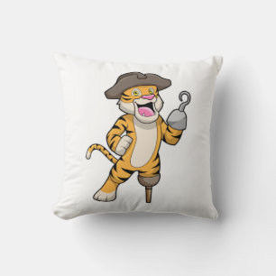 Tiger as Pirate with Wooden leg & Hooked hand Throw Pillow