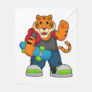Tiger as Skater with Skateboard Fleece Blanket
