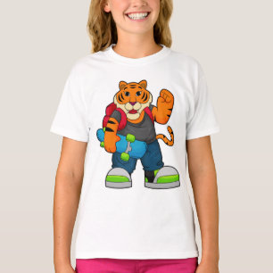 Tiger as Skater with Skateboard T-Shirt
