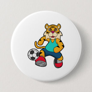 Tiger as Soccer player with Soccer ball 3 Inch Round Button