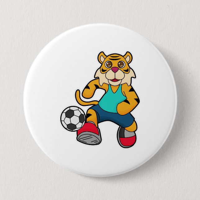 Tiger as Soccer player with Soccer ball 3 Inch Round Button (Front)