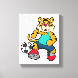 Tiger as Soccer player with Soccer ball Canvas Print